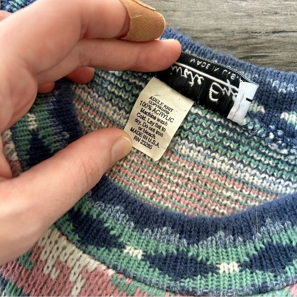 Vintage 1980s Private Eyes Adele Knit Pastel Fair Isle Oversized Sweater - Picture 6 of 9